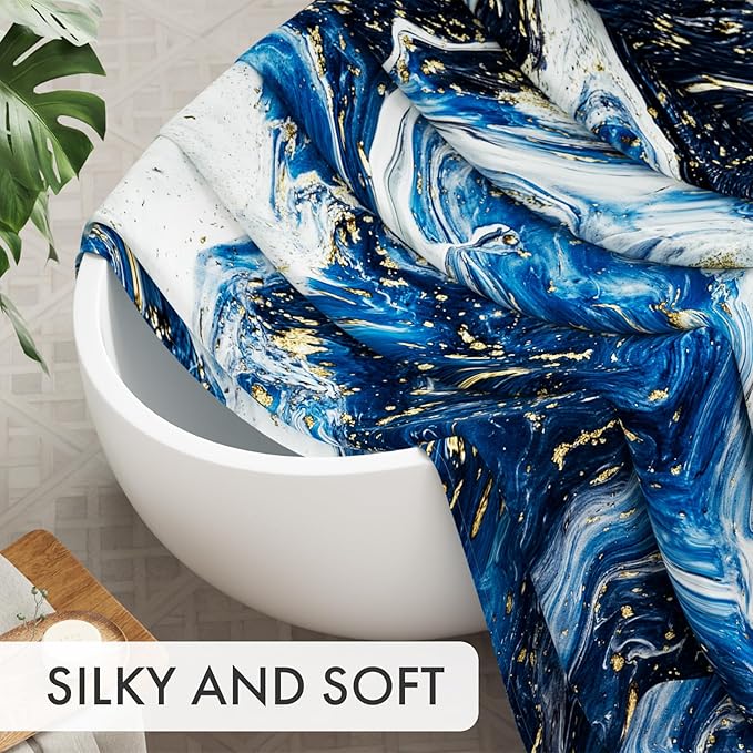 AmazerBath Shower Curtain Blue, Marble Fall Fabric Shower Curtain Sets with 12 Shower Curtain Hooks, Luxury Quality Home Hotel Washable Farmhouse Cloth Shower Curtains for Bathroom Decor, 72x72 Inches