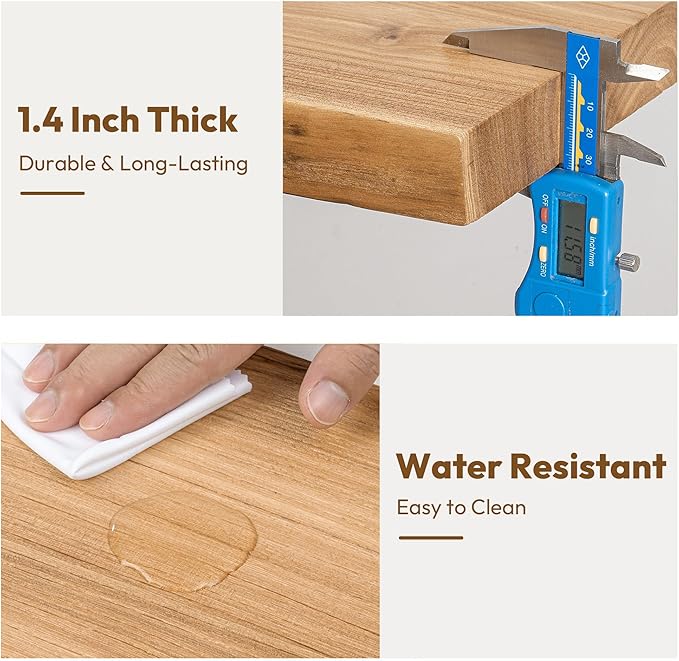 Vivelove Live Edge Floating Shelves for Wall Solid Elm Wood, Rustic Farmhouse Wall Shelf with Invisible Bracket for Living Room Bedroom Bathroom Office Book, 36 Inches - Set of 2 - Natural
