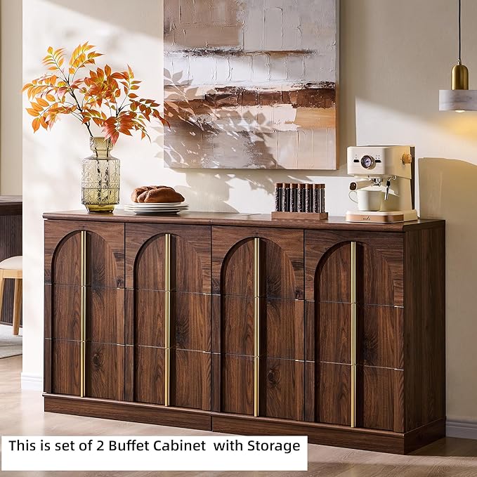 ACCOHOHO Buffet Cabinet with Storage&Arched Doors,31.5 Inch Wood Sideboard with Adjustable Shelf,Modern Coffee Bar Tables Accent Cabinets for Living Room,Kitchen Or Entryway (Brown, 1 Piece)