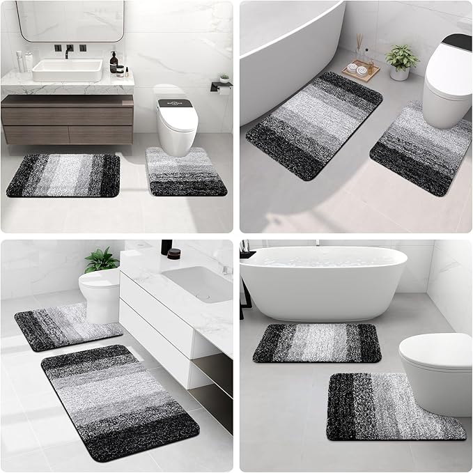 Arotive Microfiber Bathroom Rugs, Shaggy Soft and Absorbent Bath Rug, Non-Slip, Thick Plush Machine Washable Dry Bath Mats for Bathroom, Tub and Shower, 30x20, Black, Rectangular