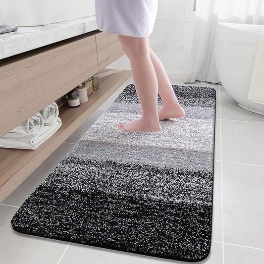 Arotive Microfiber Bathroom Rugs, Shaggy Soft and Absorbent Bath Rug, Non-Slip, Thick Plush Machine Washable Dry Bath Mats for Bathroom, Tub and Shower, 59x35, Black, Rectangular