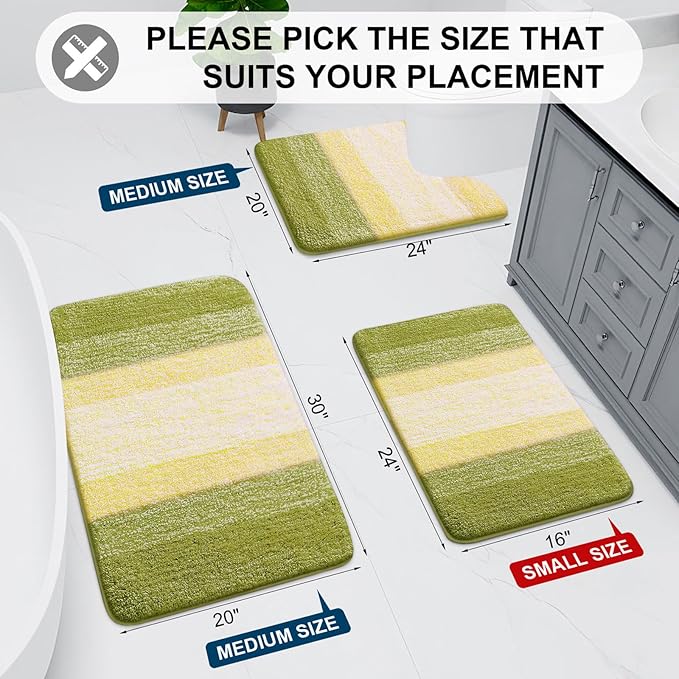 Arotive Microfiber Bathroom Rugs, Shaggy Soft and Absorbent Bath Rug, Non-Slip, Thick Plush Machine Washable Dry Bath Mats for Bathroom, Tub and Shower, 30x20, Olive Green, Rectangular