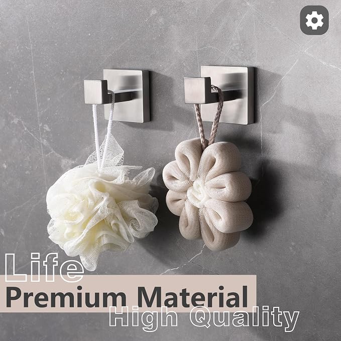 LANC Towel Hooks for Bathroom Wall Hooks, Brushed Nickel Heavy Duty SUS304 Stainless Steel Hand Towel Hanger for Livingroom Bedroom Cabinet Closet Coat Robe Hook, Wall Mounted,A8805BN