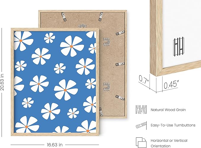 HAUS AND HUES Daisy Wall Art - Blue Floral Print, Aesthetic Flower Painting for Home Decor (Beige Frame, 16x20)
