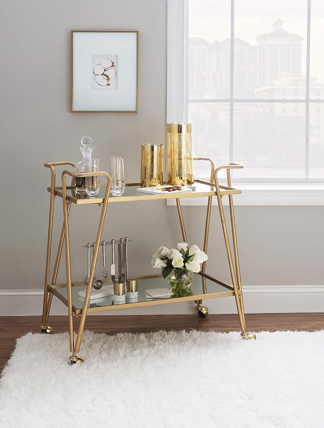 Linon Gina Mid-Century Bar Cart, Gold