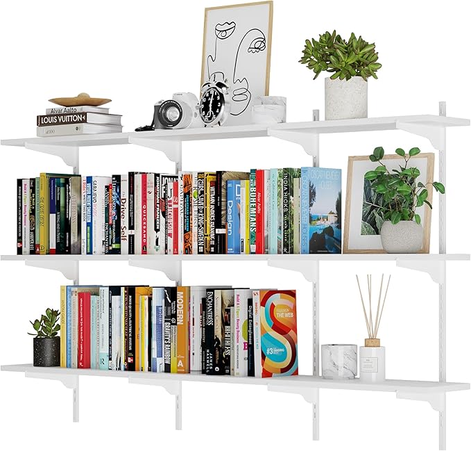 Wallniture Turin 60 inch x 8 in Wall Shelf for Home Storage and Decor, Floating Bookshelf for Living Room, Ladder Shelves with Adjustable Standard Rail Bracket System for Closet, Laundry, Kitchen