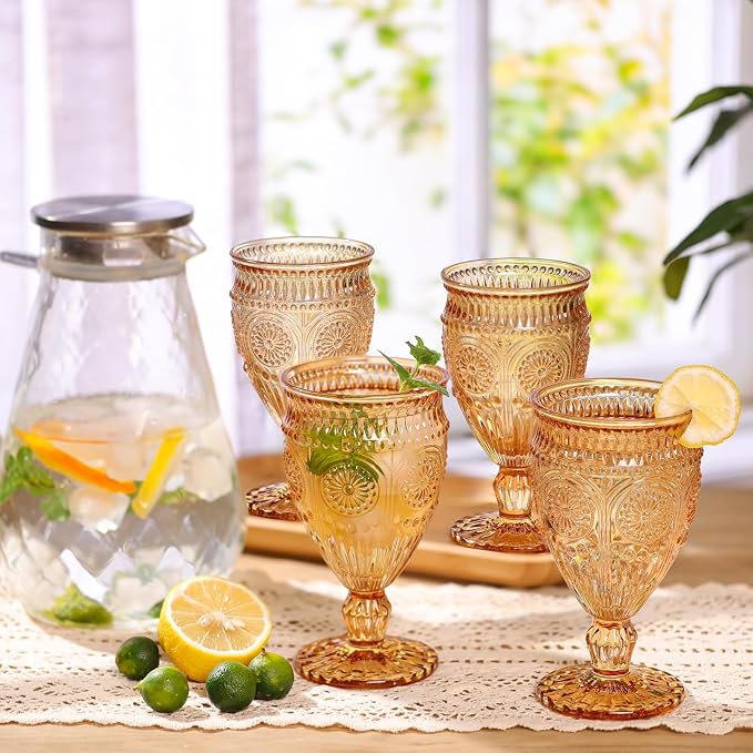 Darlion Wine Goblets, Goblet Glasses, Amber Goblets, Wine Glasses Set of 4, Amber Drinking Glasses for Party Home Wedding