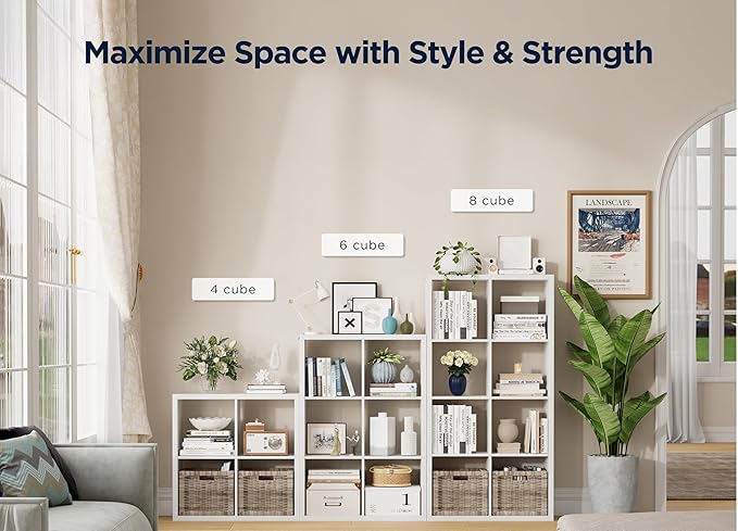 7 Cube Storage Organizer, Cube Shelf with Heavy-Duty Thick Boards, 25.12" L x 9.37" W x 48.74" H, Smooth Easy-Clean Panels, Simple Assembly, for Living Room Bedroom Office, White