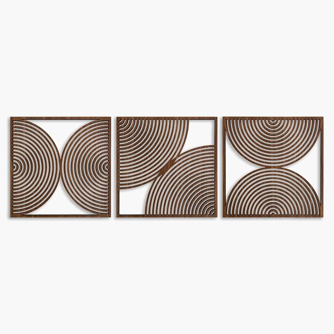 Mid Century Modern Wall Art Wood, Large Wood Wall Art with Midcentury Modern Style, Set of 3 Wooden Mid Century Wall Art, Boho Home Gift