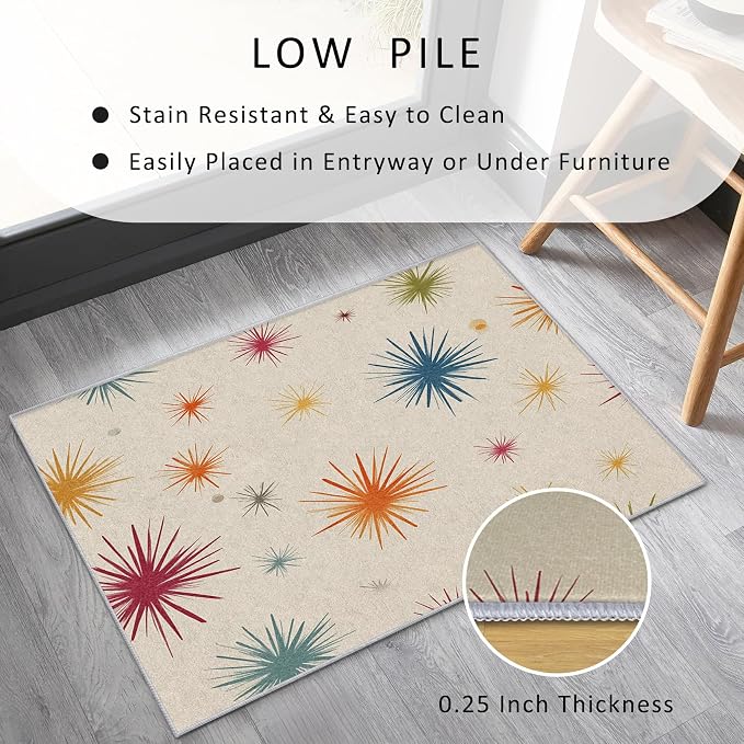 Mid Century Modern Rug 6x9 Starburst Atomic Retro 60s 70s Pattern Area Rugs for Living Room, Bedroom, Mid Century Modern Home Decor Accessories Indoor Carpet, Non Slip & Machine Washable