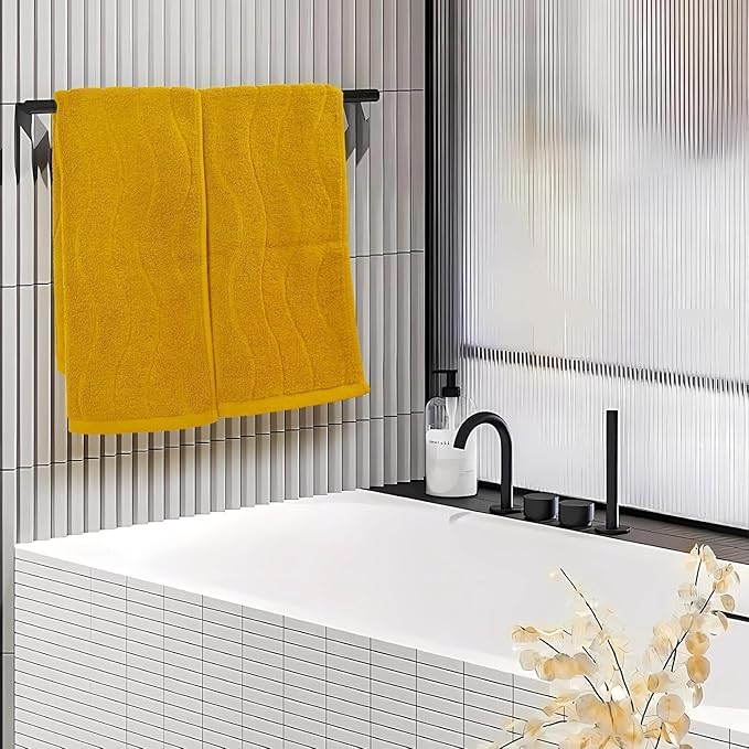 Jacquotha Wavy Striped Cotton Hand Towels, Set of 2, Dry Your Hand Instantly, 13x29 Inches, Mustard Kitchen Bathroom Towel