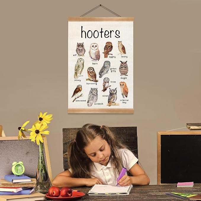 ZTGDA Vintage Owl Wall Art –Hooters of The Canvas Prit Poster with Hanger Frame, Retro Owl Illustration Wall Poster for Bedroom Living Room,or Classroom Playroom Decor 12x16inch (Owl)