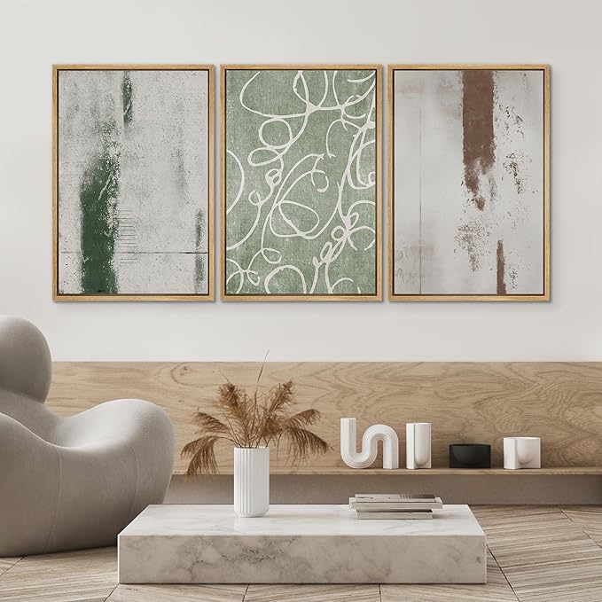 SIGNWIN Framed Canvas Print Wall Art Set Industrial Pastel Paint Strokes Abstract Geometric Illustrations Minimalism Modern Art Decorative Boho for Living Room, Bedroom, Office - 24"x36"x3 Natural