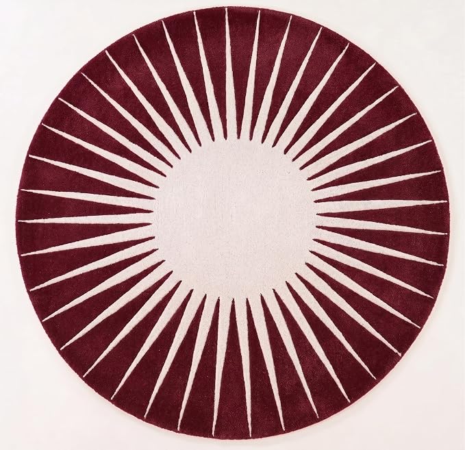 Restoration and Renovation Modern Round Area Rug – Hand-Tufted with 100% NZ Wool, Thick & Soft Circular Carpet for Living Room, Bedroom & Dining Room Decor (Maroon, 7' Round)