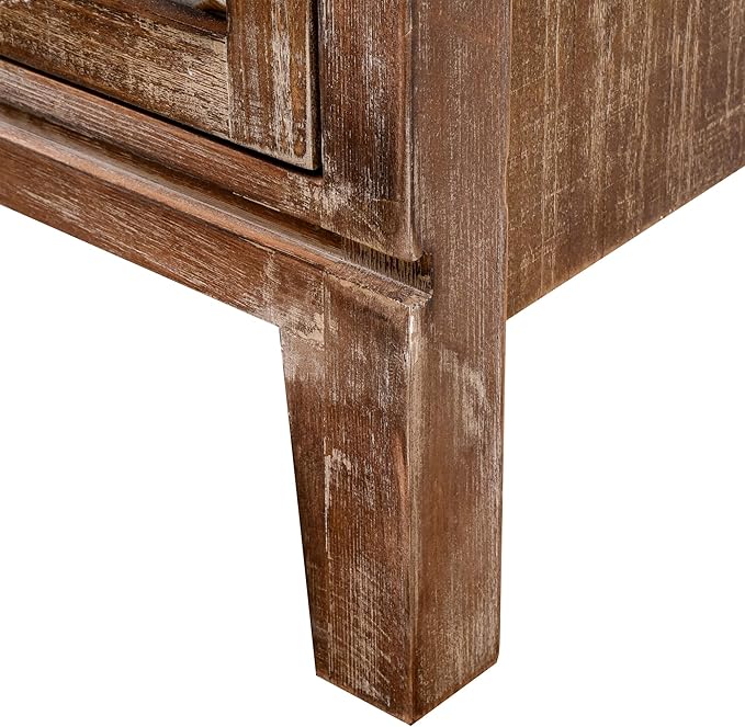 eHemco Vintage Florentine End Table with Floral Door Panel, 16.5 x 14 x 31 Inches, Indoor Storage Cabinet, Natural and Cream Finish