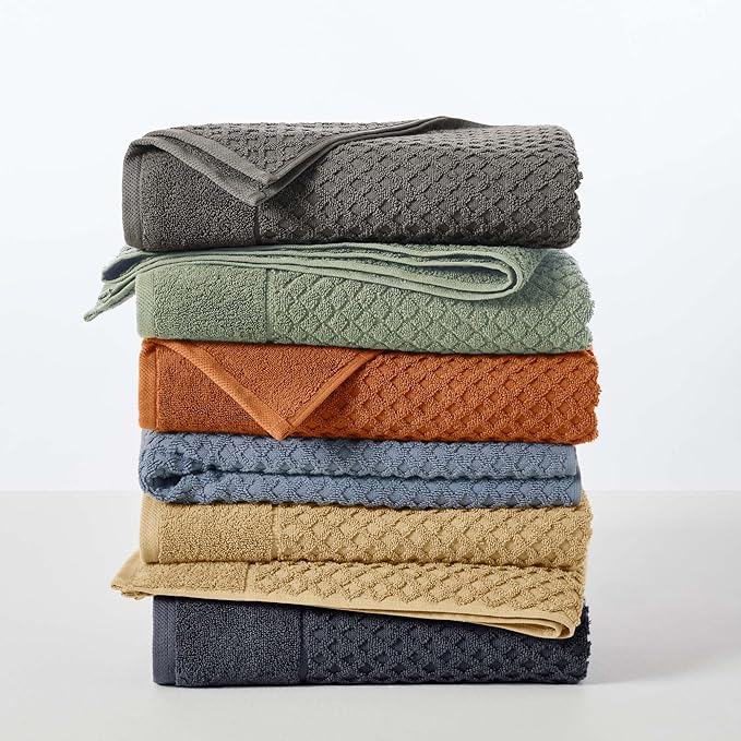 Great Bay Home Bath Towels - 100% Cotton 6 Piece Towel Set - Diamond Waffle Weave - Absorbent, Durable, Quick-Dry Towels for Bathroom (Dark Grey)