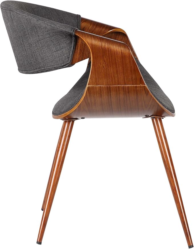 Armen Living Butterfly Mid-Century Dining Chair in Walnut Finish and Charcoal Fabric - Set of 4