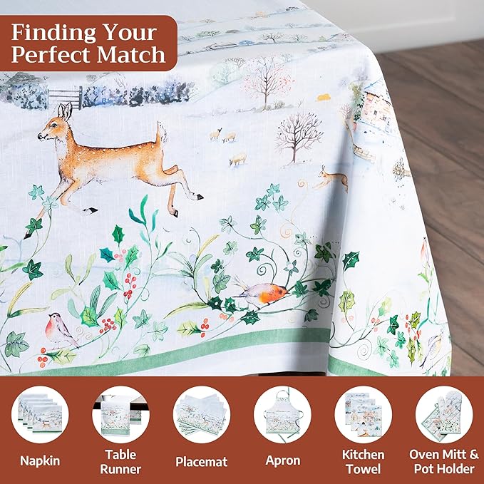 Maison d' Hermine Table Cloth Rectangle Table 100% Cotton 60 x 108 Inches Fall Tablecloth Reusable Everyday Use for Thanksgiving Christmas Decorations Dining Farmhouse Party (Snowy World)