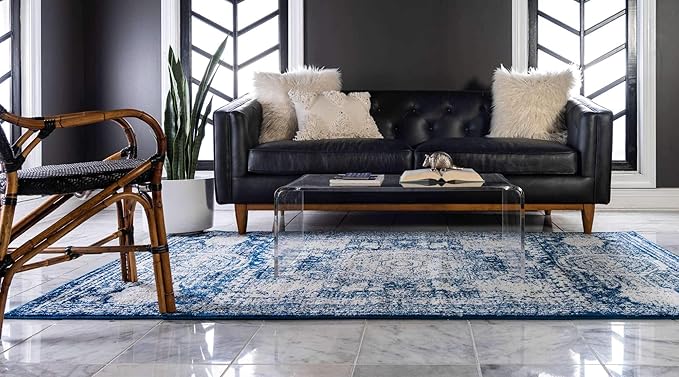 Unique Loom Bromley Collection Area Rug - Wells (5' 1" x 8' Rectangle Ivory and Blue/Ivory)