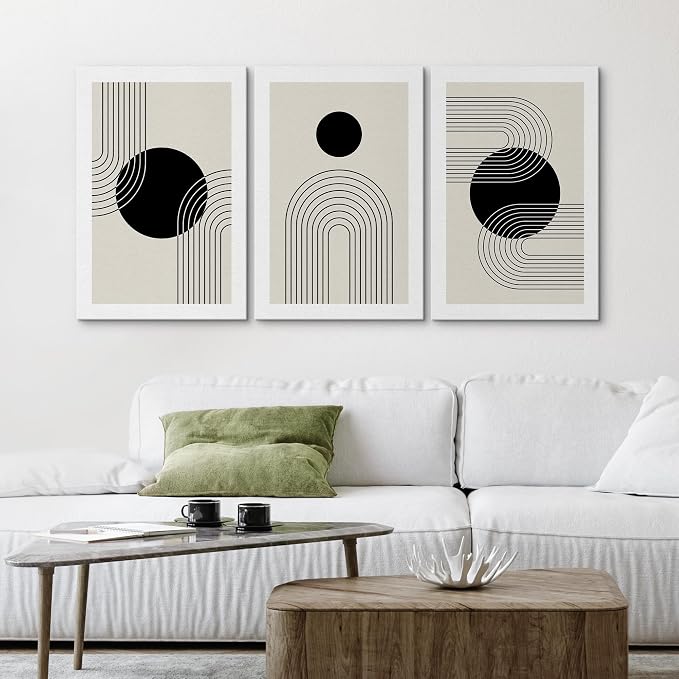 wall26 Canvas Wall Art Print Set Boho Black Dots with Swirling Line Art Abstract Patterns Digital Art Modern Art Bohemian Chic Relax/Calm for Living Room, Bedroom, Office - 24"x36" x 3