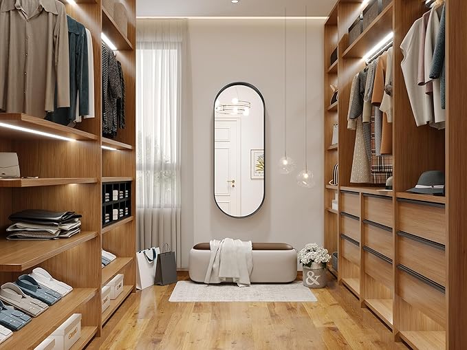 Brightify 20x53 Inch Black Oval Full Length Mirror for Bathroom, Oversized Large Mirror, Vanity Mirrors Metal Frame, Wall Mounted Mirror for Entry Wall Decorative Hang Vertical and Horizontal