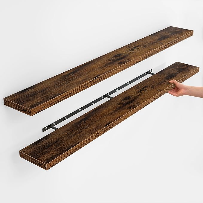Fun Memories Floating Shelves for Wall, Rustic Wood Wall Mounted Shelves for Bathroom, Bedroom, Living Room and Kitchen, Storage & Home Decor (Set of 2, Brown, 72 in)