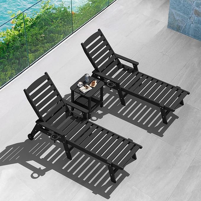 SERWALL Double Adirondack Side Set of 4, Table Rectangular End Table, Black