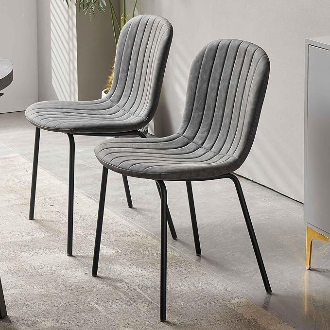 NORDICANA 4-Person Round Dining Table Set, 5 Piece 37.4 Dia Grey Kitchen Table with Dining Chairs, Dark Gray Faux Leather