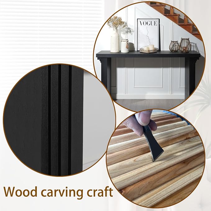 Wood Console Table, 58" Modern Minimalist Long Sofa Table Behind Couch with Uniquely Curved Legs and Engineered Wood Finish for Hallway Entryway Living Room Entrance, Black