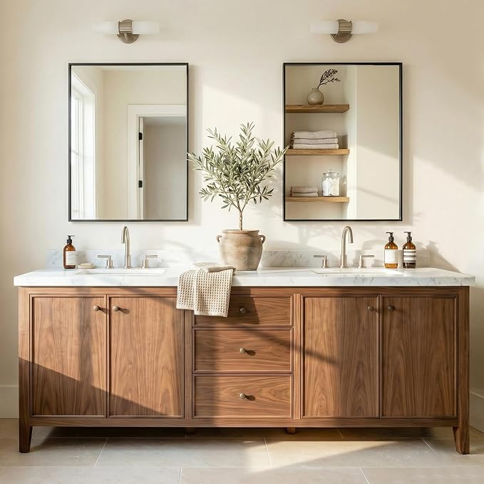 30"x36" Black Bathroom Mirror for Wall, Shatterproof Tempered Glass, Rectangle Narrow Frame Vanity Mirror, H/V Wall-Mounted, Ultra-Flush