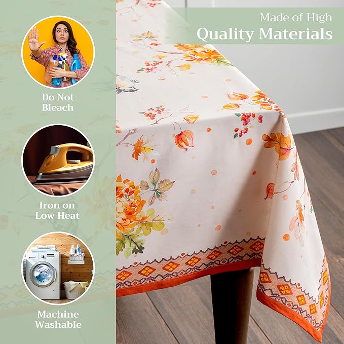 Maison d' Hermine Table Cloth Rectangle Table 100% Cotton 60 x 120 Inches Fall Tablecloth Reusable Everyday Use for Thanksgiving Christmas Decorations Dining Farmhouse Party (Kelim - Prairie)