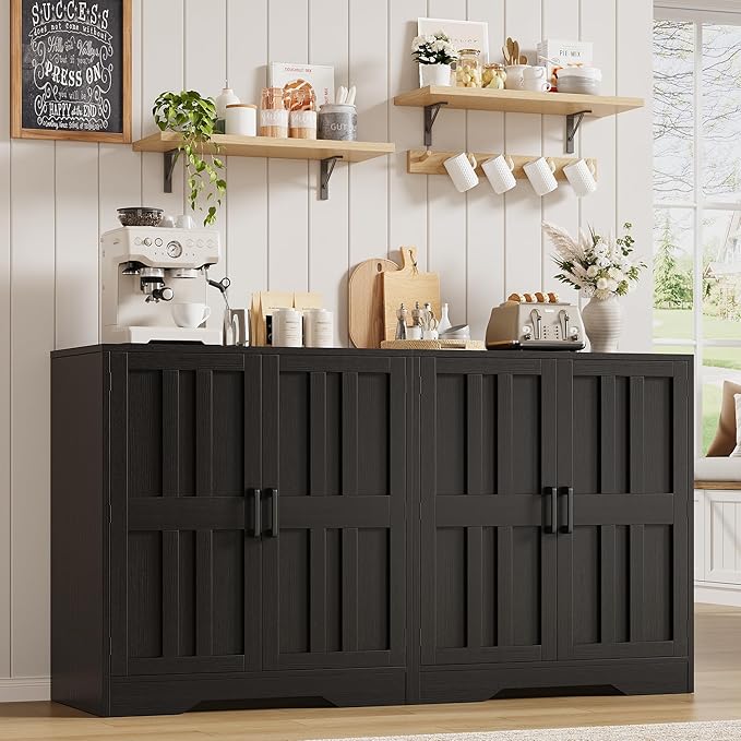 Sideboard Buffet Cabinet, Modern Farmhouse Kitchen Storage Cabinet, 63" Modular Accent Cabinet Coffee Station Bar Media Console Table Credenza for Kitchen Dining Room, Living Room Entryway Hallway