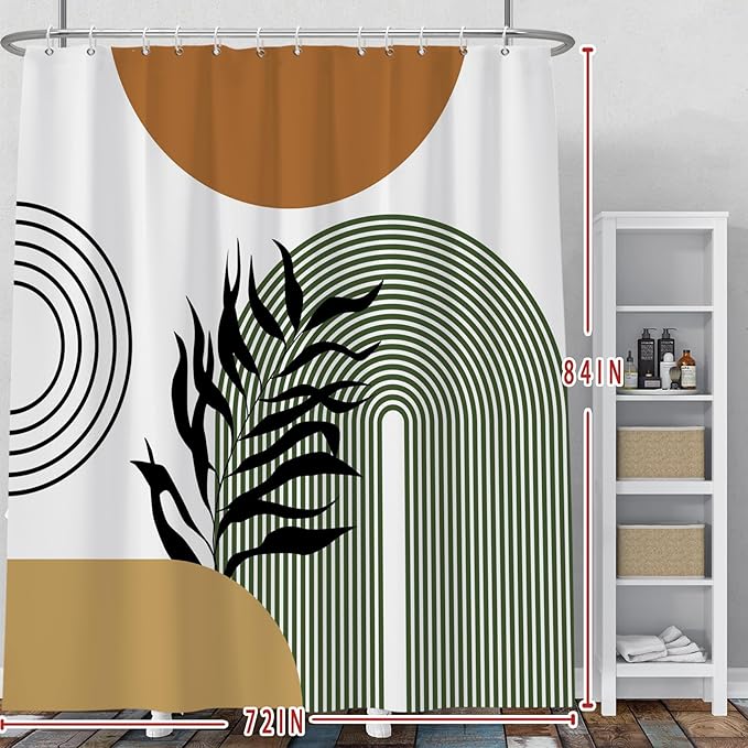 Baocicoo Boho Mid Century Abstract Leaf Plant Botanical Tropical Palm Shower Curtain for Bathroom Hotel Bathtub Cubicle Living Room Decor Fabric Shower Curtain with Hooks 72x84 Inches