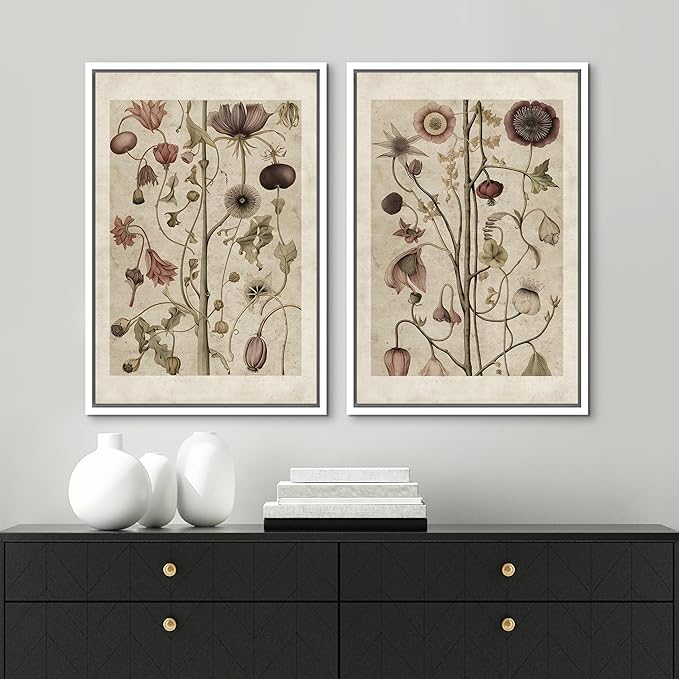 MUDECOR Framed Canvas Print Wall Art Wildflower Floral Botanical Nature Illustration Modern Art Decorative Multicolor Geometric Minimal for Bedroom - 16"x24"x2 White