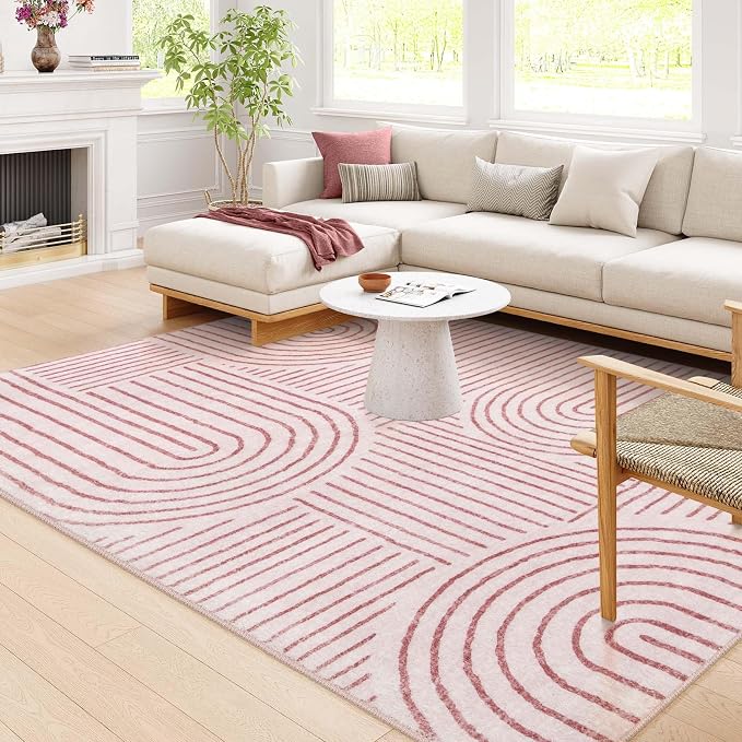 Lahome Abstract 6x9 Area Rugs, Soft Pink Rugs for Bedroom Girls, Ultra-Thin Non Slip Washable Throw Large Carpet for Living Room Dining Room Office Darrell (6'x9',Pink)