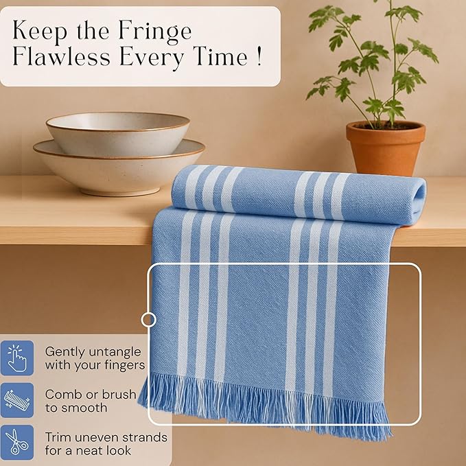 Stripe Kitchen Dish Towels 4 Pack, 16x26 Inches, 100% Cotton Tea Towels, Quick Dry Wash Rags, Reusable and Washable Dishcloths, Absorbent Hand Towel for Everyday Use - Sky Blue