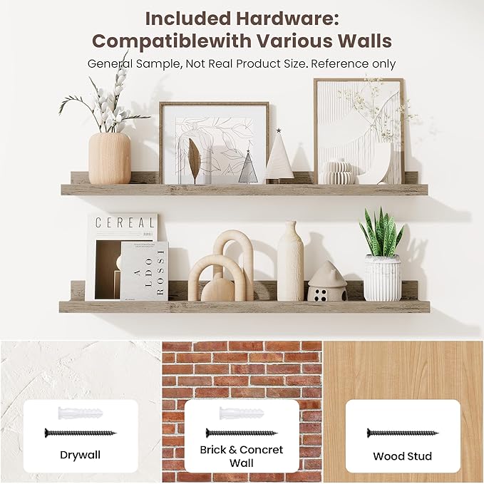 Axeman 30 Inch Floating Shelves | Grey Picture Ledge Shelf Set of 3 | Rustic Grey Wood Wall Shelves with Lip | 30" Picture Shelf for Wall with Ledge | Photo Shelves