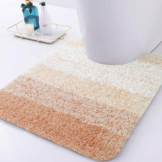 Arotive Microfiber Bathroom Rugs, Shaggy Soft and Absorbent Contour Toilet Rugs, Non-Slip, Thick Plush Machine Washable Dry Bath Mats for Toilet Base, 24x20, Peach, U-Shape