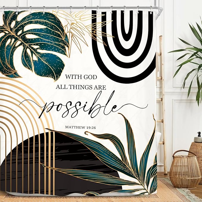 Miyotaa Abstract Bible Quotes Shower Curtain Set 60Wx71H Inches Minimalist Aesthetic Modern Contemporary Inspirational Motivational Positive Polyester Waterproof Bathroom Curtain with 12 Hooks