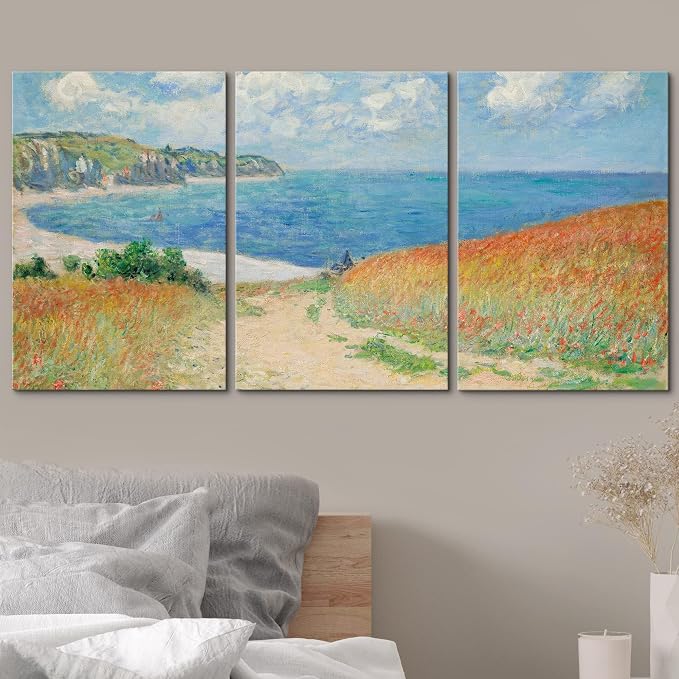 wall26 Canvas Print Wall Art Set Path Through The Corn at Pourville by Claude Monet Cultural Historic Oil Painting Fine Art Reproduction for Living Room, Bedroom, Office - 24"x36" x 3 Panels