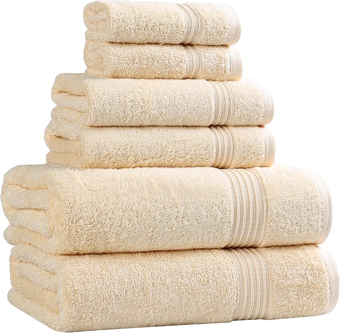 Superior Heritage Egyptian Cotton 6 Piece Towel Set, Heavyweight Towels for Bathroom, Guest Bath, Luxury Home Decor, Plush Absorbent Essentials, Includes 2 Bath, 2 Hand, 2 Face Towels, Canary