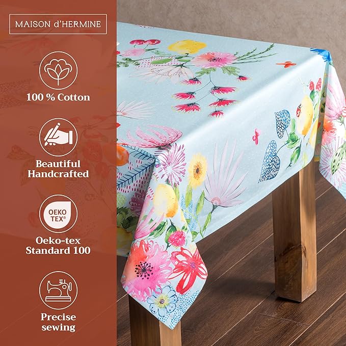 Maison d' Hermine Table Cloth Rectangle Table 100% Cotton 70 x 120 Inches Tablecloth Reusable Decorative for Dining Room Farmhouse Home Valentines Day Decorations Spring Summer - Jardin D'Ete - Mint