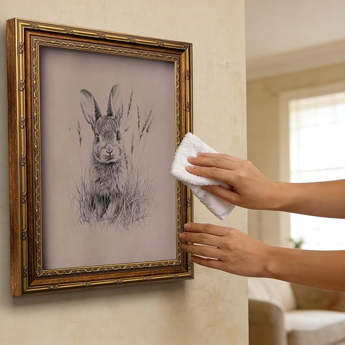 Vintage Gold Framed Easter Bunny Canvas Wall Art Vintage Rabbit Wall Decor Spring Farmhouse Animal Sketch Print Artwork Sketch Rabbit painting Picture for Farmhouse Bedroom Living Room 9X11in