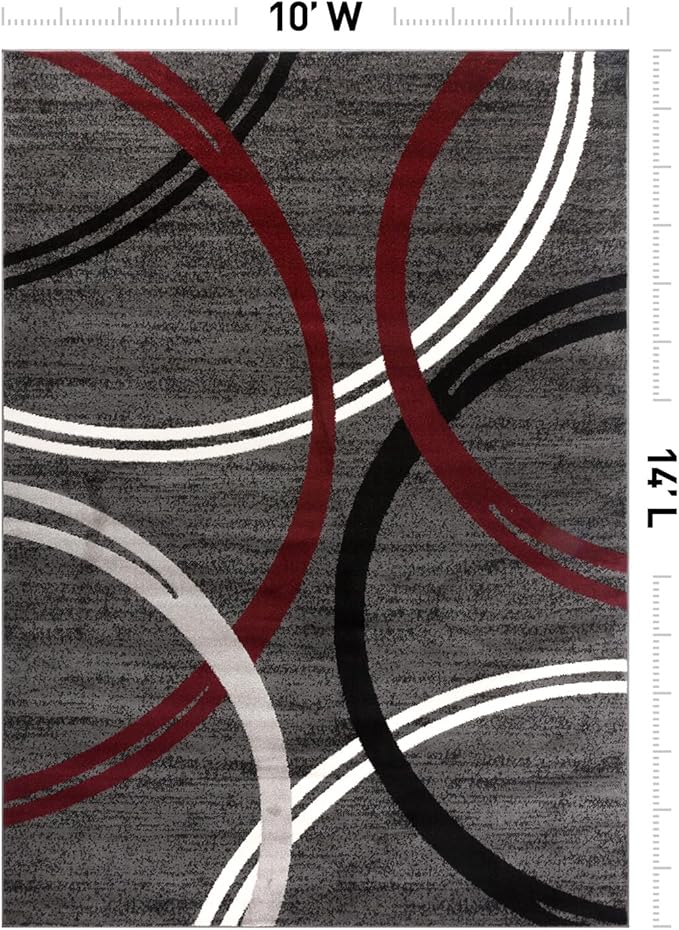 Rugshop Modern Wavy Circles Design Non-Shedding Area Rug, Carpet for Living Room, Dining Room, or Office,Grand Room,Open Spaces Red, 10' x 14'