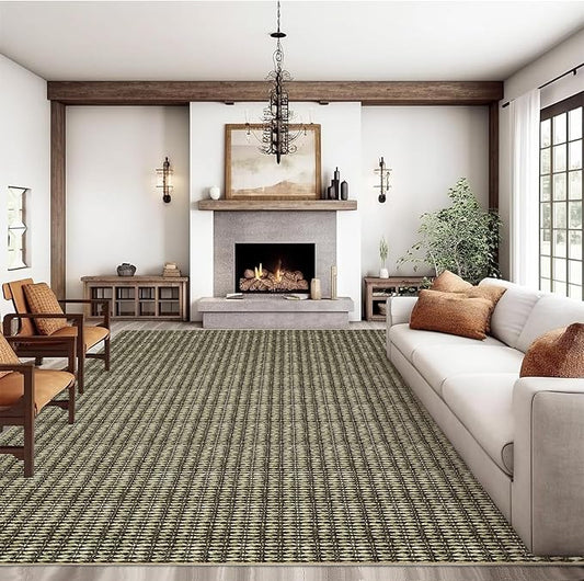 Washable 10x13 Modern Braided Print Area Rug for Living Room Low Pile Soft Bedroom Rugs Non Slip Modern Large Carpet Thin Foldable Boho Vintage Indoor Carpet for Playroom Open Living Room, Taupe