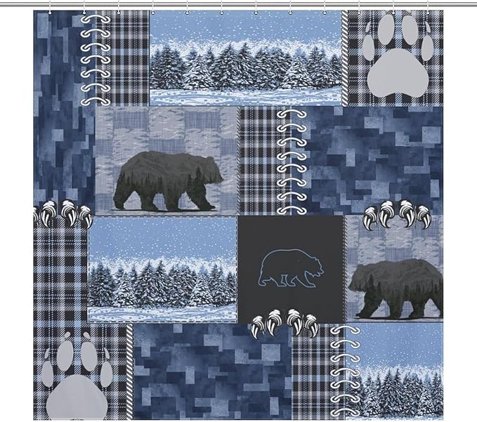 Vintage Rustic Bear Cabin Shower Curtain Board Country Retro Wild Animal Snow Farmhouse Lodge Waterproof Shower Curtains for Bathroom Decor 12 Pack Hooks 72x72in (183x183cm)