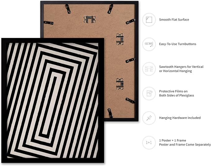 Poster Master Rectangle Tunnel Poster - Angular Swirl Print - Geometric Design - Abstract Design - Japanese Ink Art - Mid Century Modern Illustration - Living Room Decor - 11x14 Black Framed