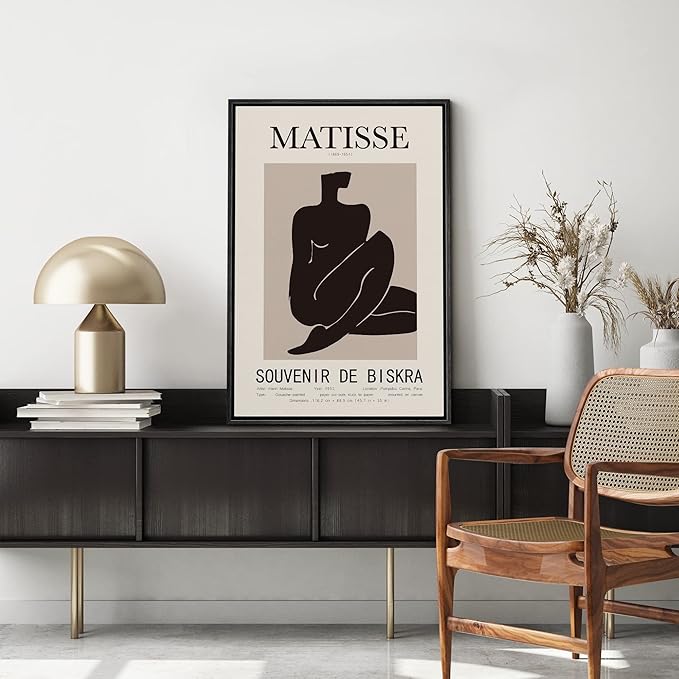 MUDECOR Framed Canvas Print Wall Art Henri Matisse Black & Tan Abstract Female Nude People Shapes Drawings Modern Art Minimalist Multicolor Cool for Living Room, Bedroom, Office - 16"x24" Black