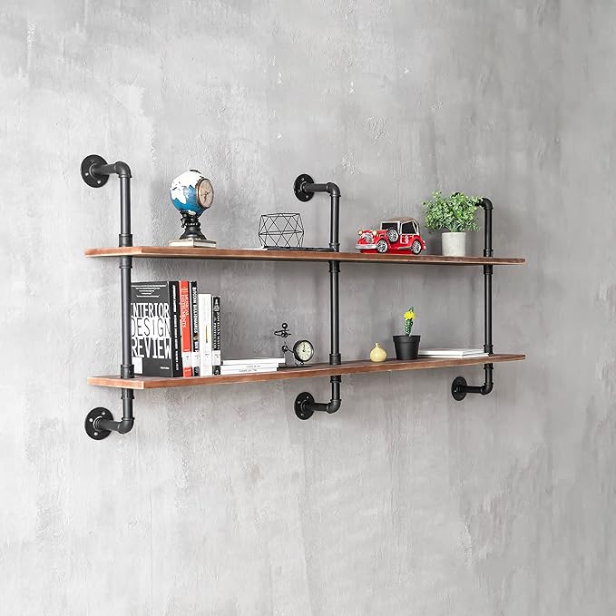 HDDFER Floating Shelves for Wall Laundry Room Shelves Bookshelf Industrial Pipe Shelving Shelf Real Wood Planks 60 inch Rustic Wall Shelves Hanging Bookshelves Farmhouse Kitchen Bar Shelving