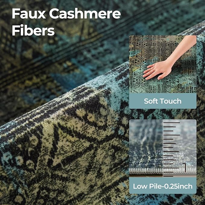 Kokia Abstract 9x12 Area Rugs Living Room Washable Dark Green Low Pile Non-Slip Indoor Decor Carpet Foldable Stain Resistant Ombre Rugs Bedroom Dining Room, Oslo Moss